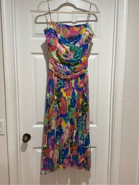 Amanda Uprichard Multicolor Floral Pleated Midi Dress